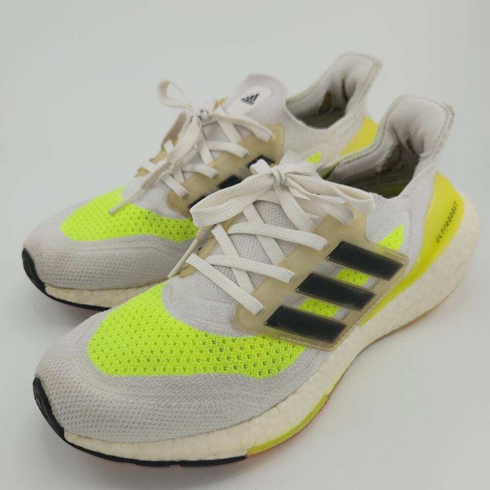 Adidas Ultraboost 21 women's Size 7.5 White  Solar Yellow Running Shoes
